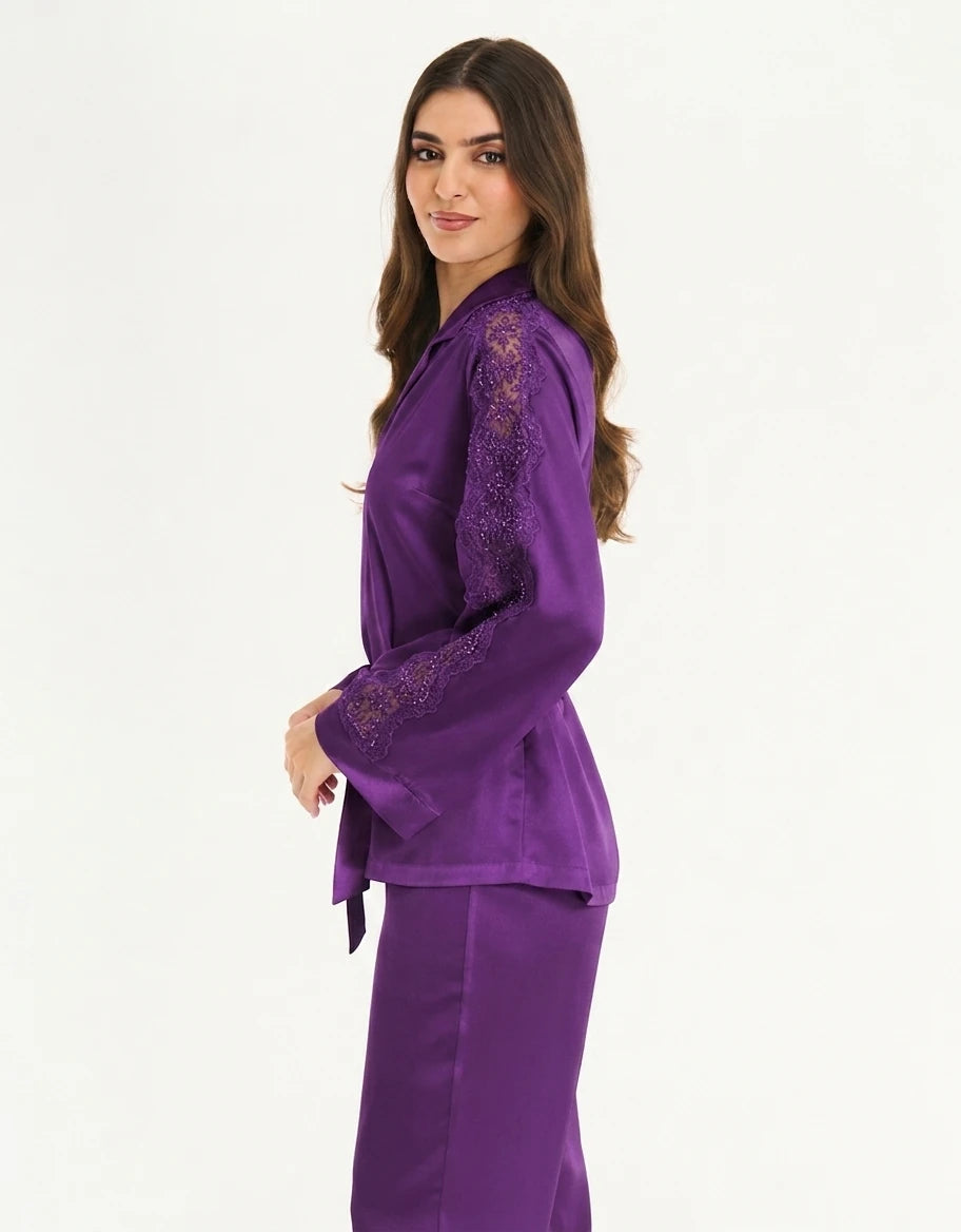 Lace-Trim Satin Pajama Set