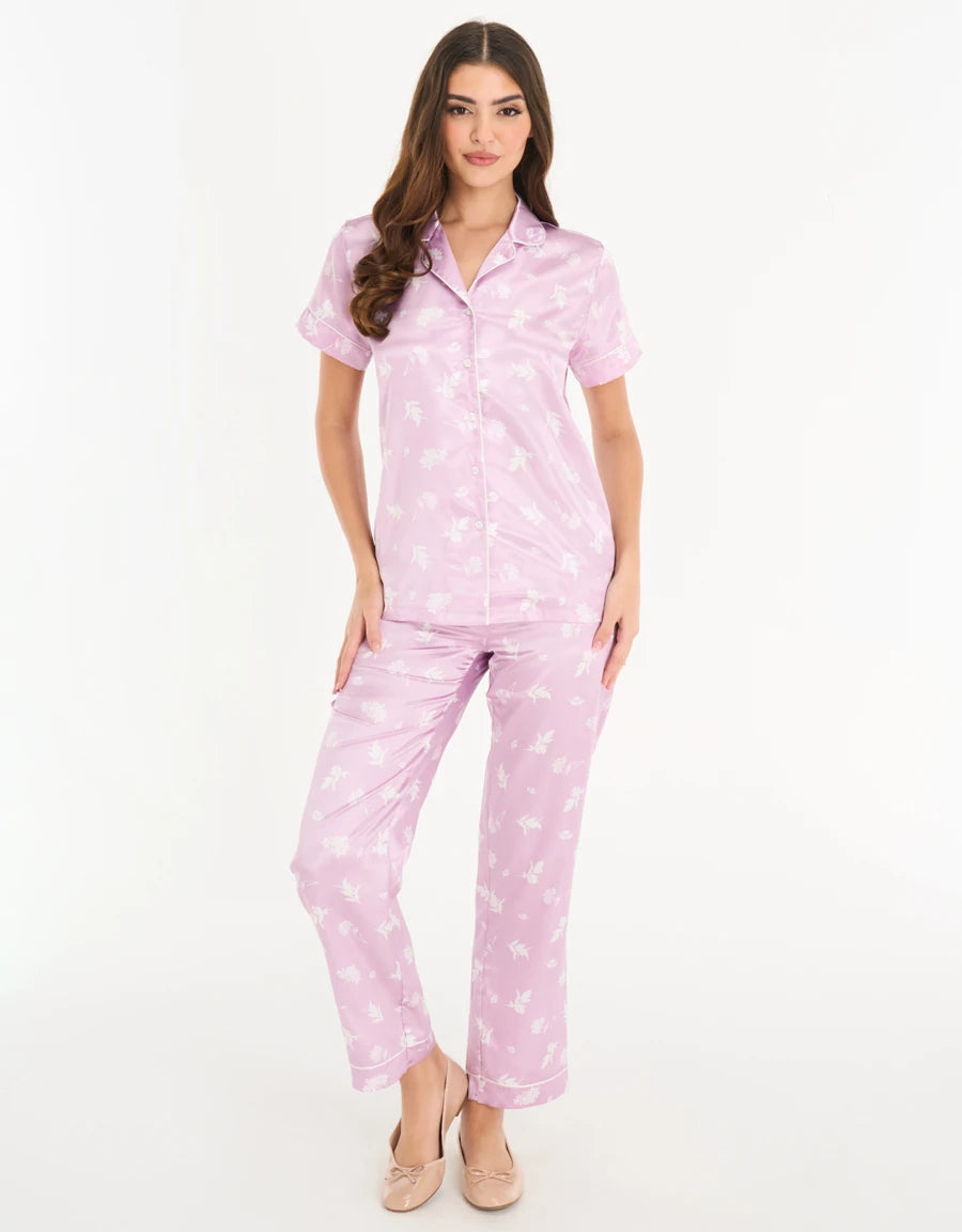 Floral Print Satin Pajama Set