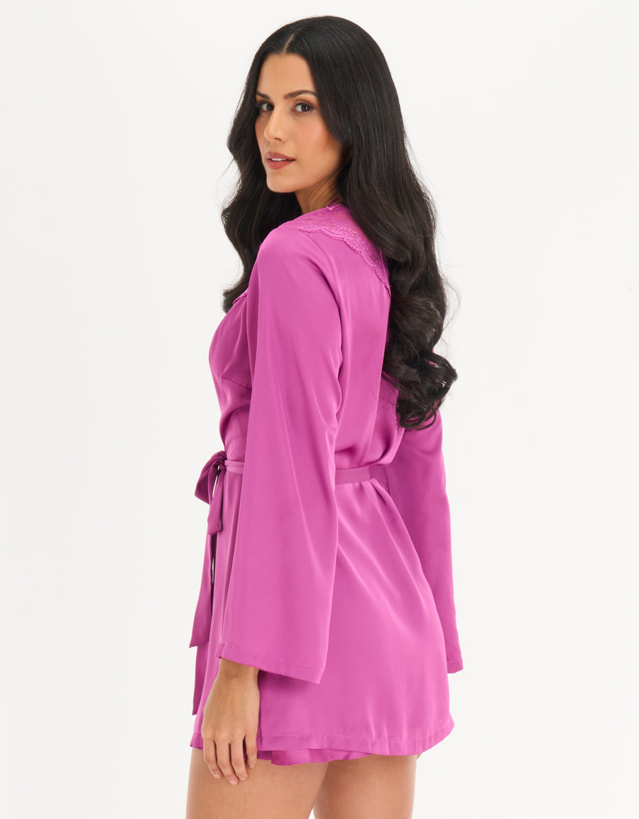 Satin Short Robe in Dark Purple