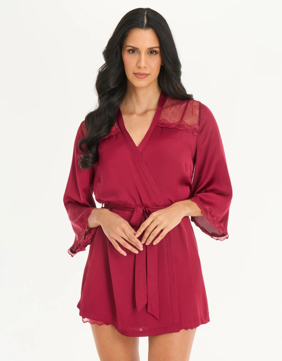Lace-Trim Satin Short Robe