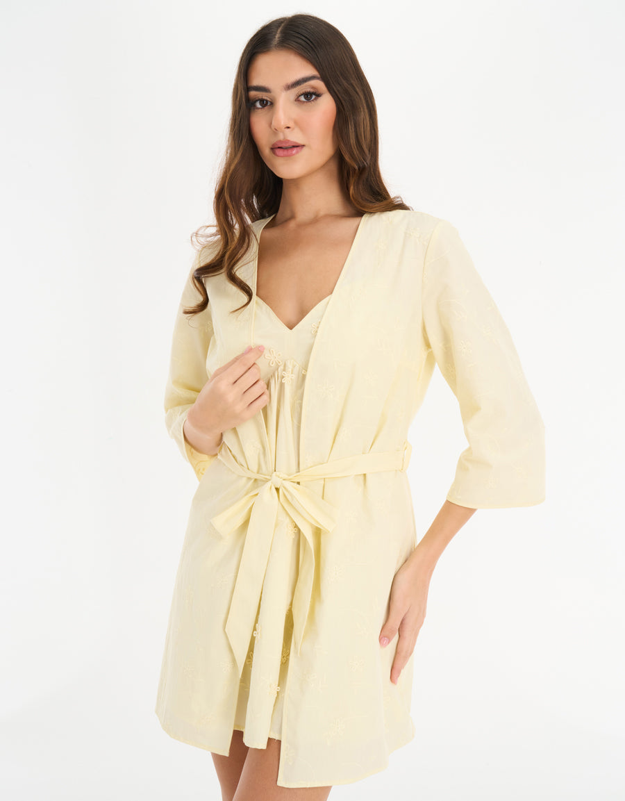 Cotton Short Robe in Light Yellow