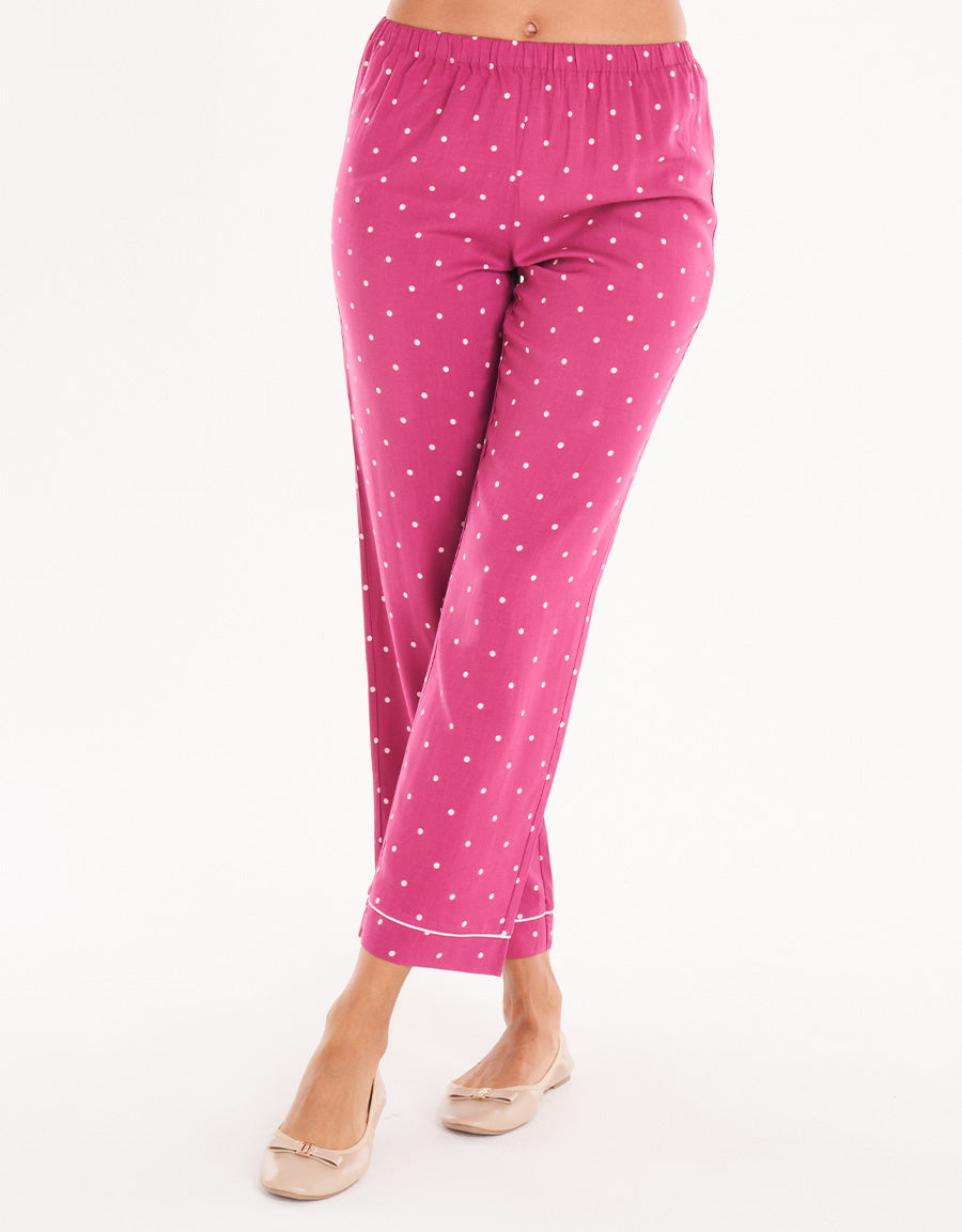 Micro-Dot Short-Sleeve Long Pink Pajama Set