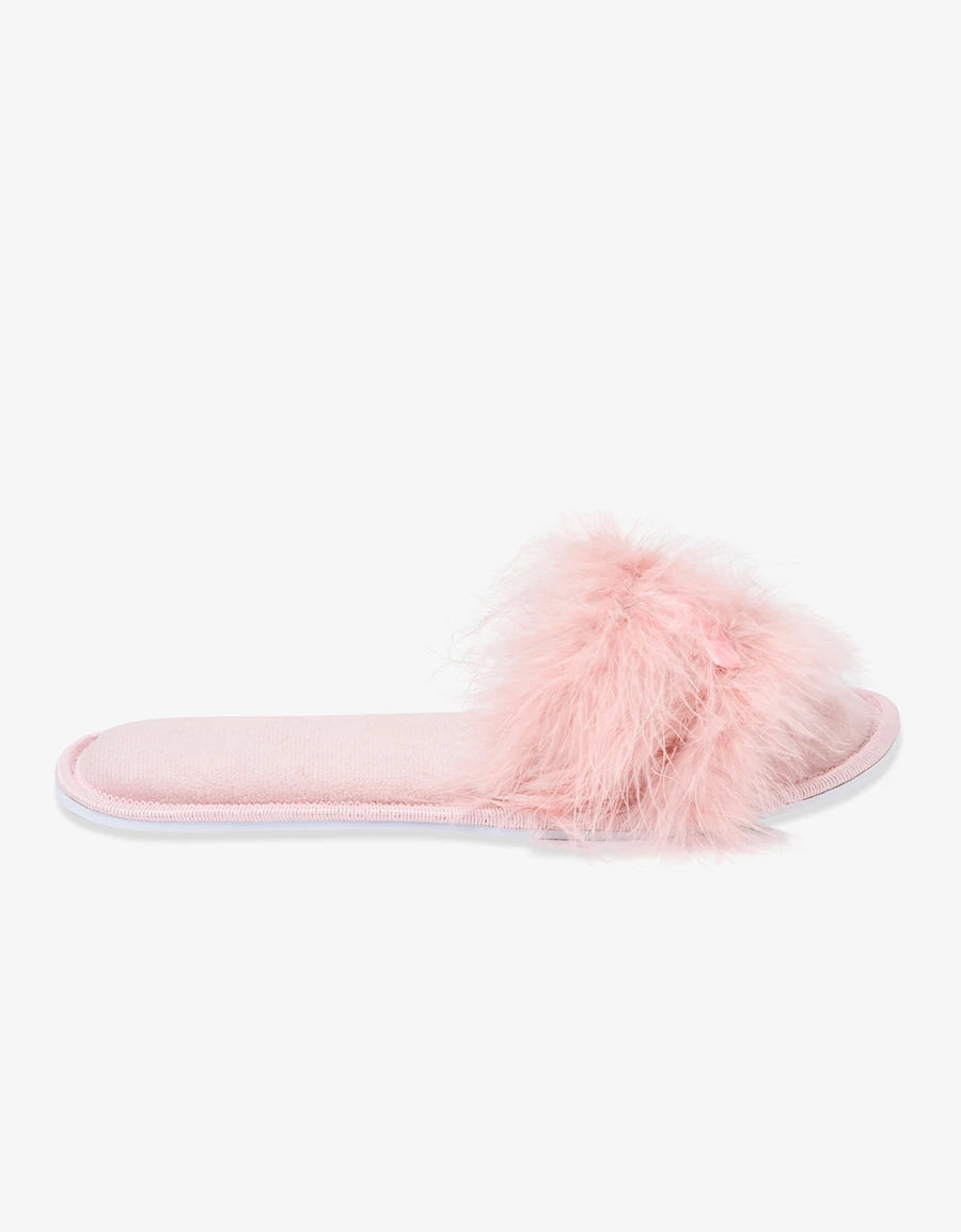 Feather-Trim Open-Toe Slipper