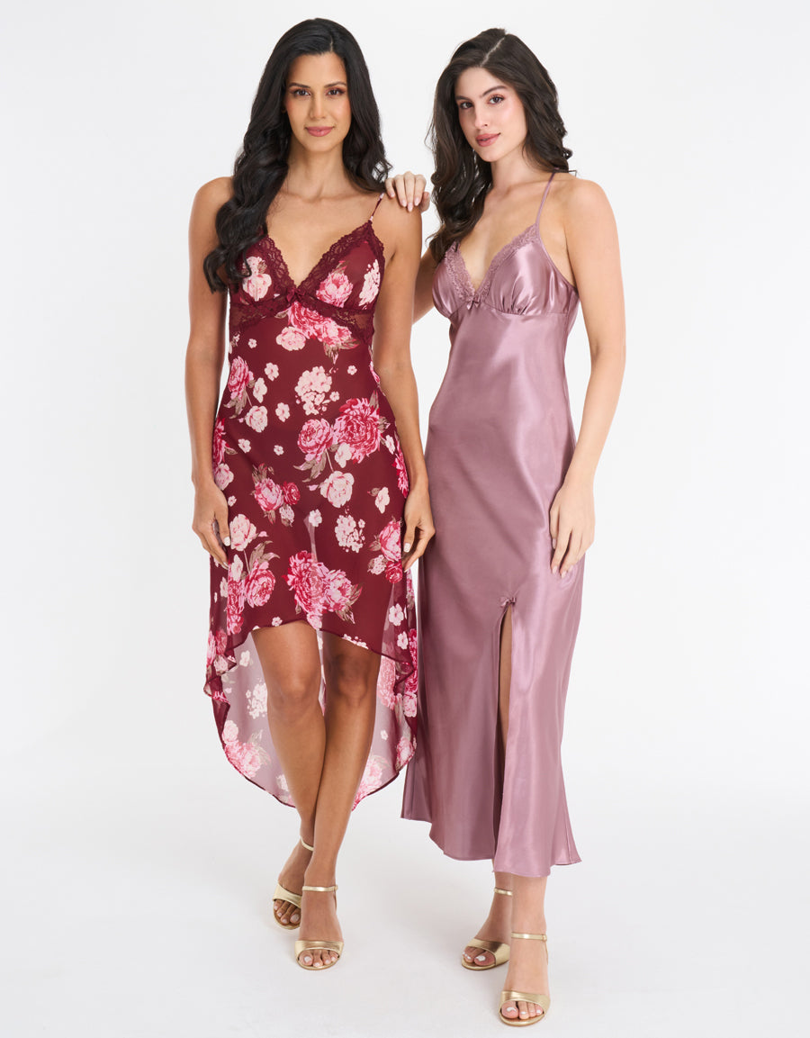 2-Pack Satin and Chiffon Long Dresses