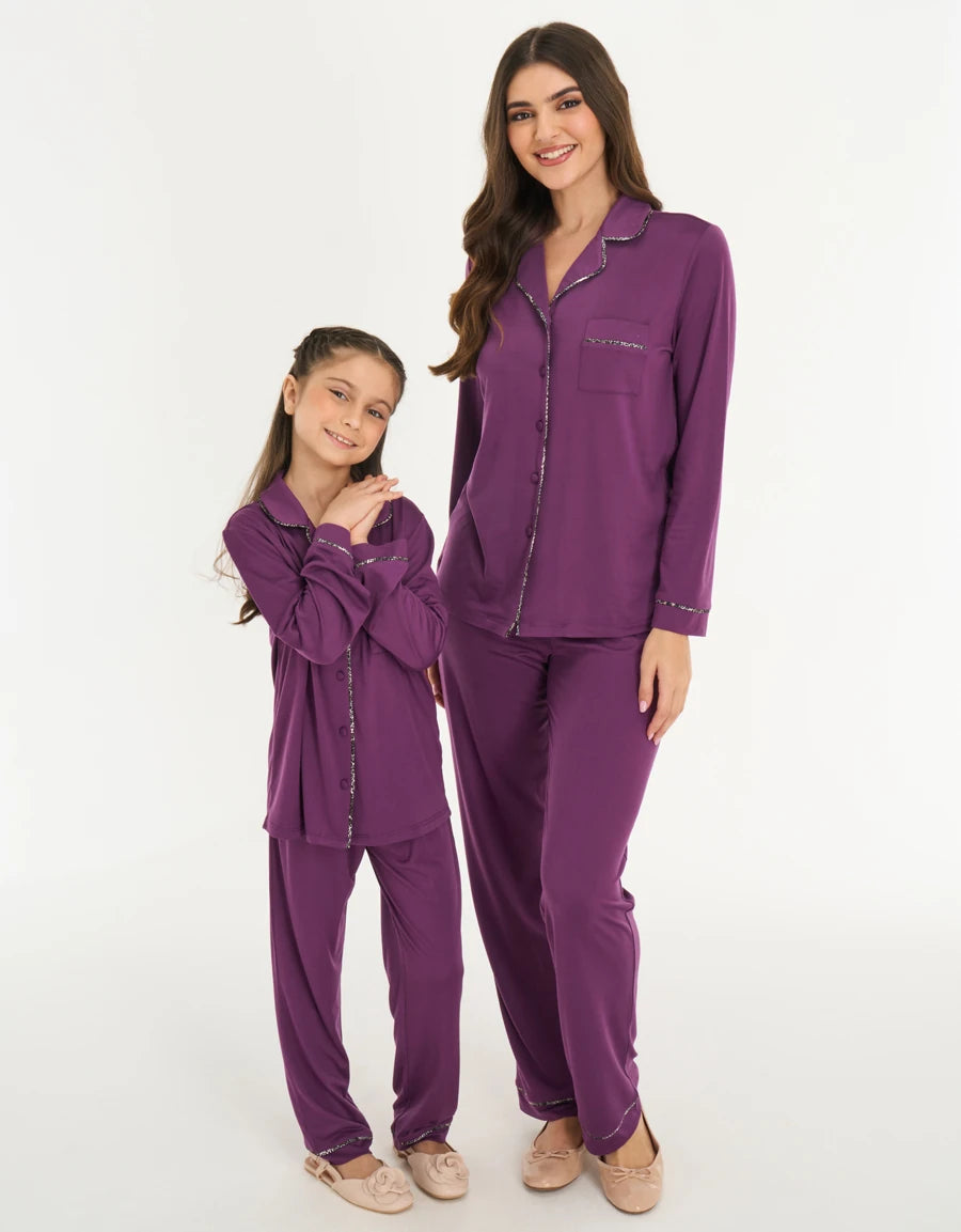 Ribbon-Trim Leopard Print Pajama Set