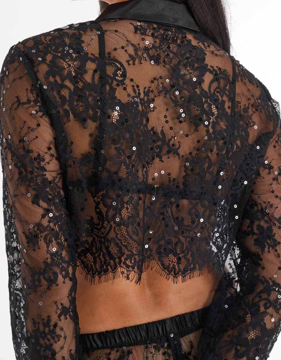 3-Piece Lace Lingerie Set in Black