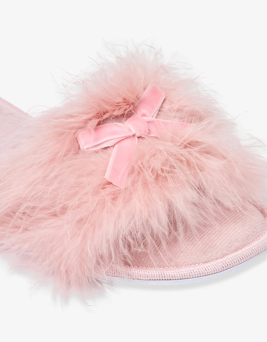 Feather-Trim Open-Toe Slipper