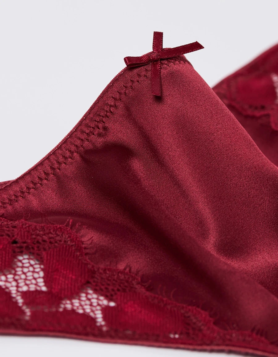 Lace-Trim Satin Thong Panty