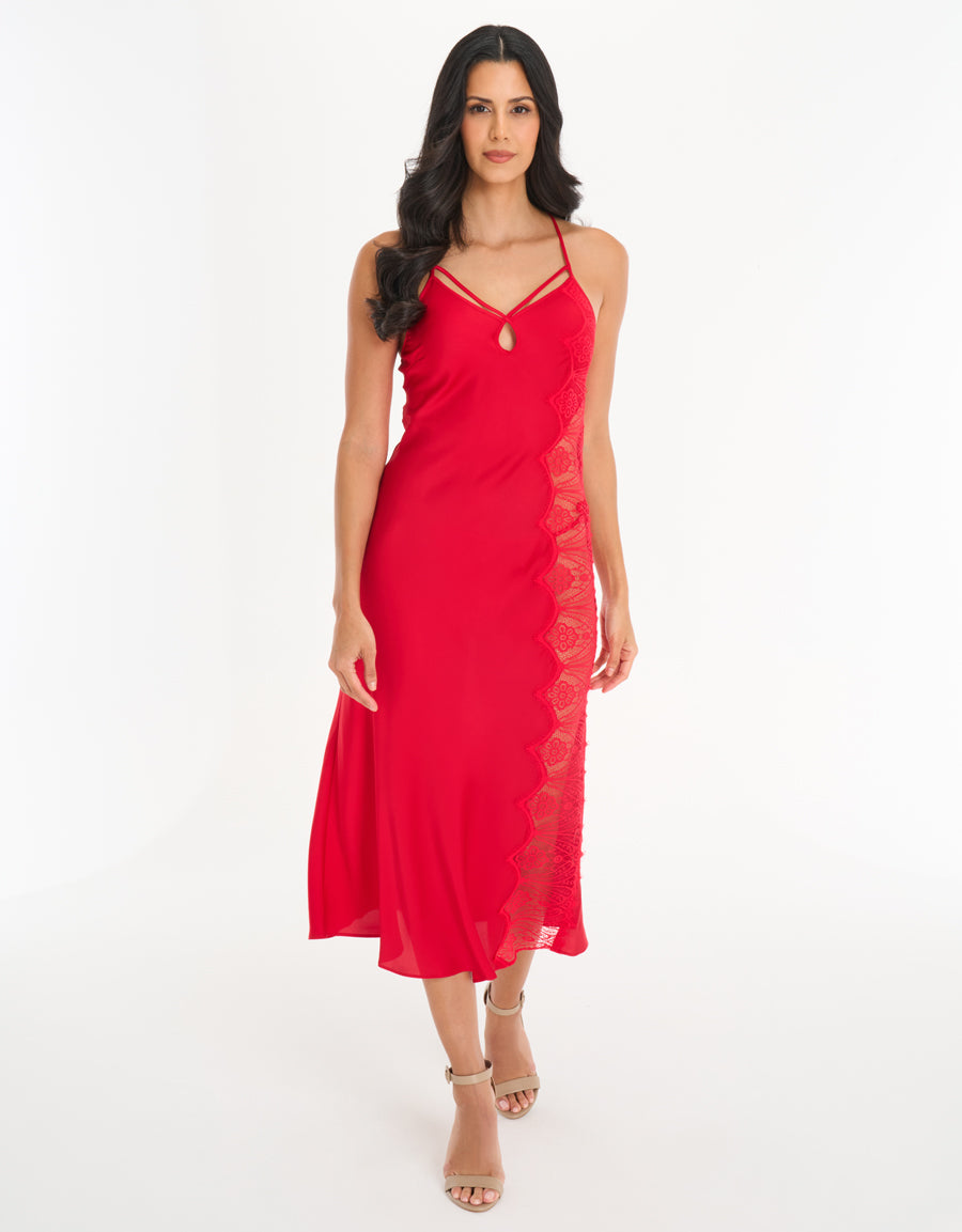 Satin Long Nightdress in Red