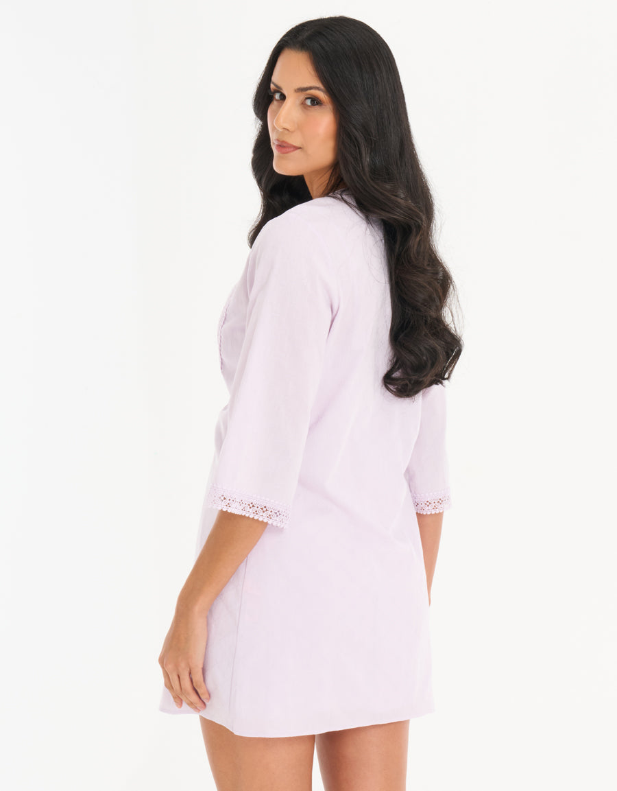 Cotton Short Robe in Light Purple