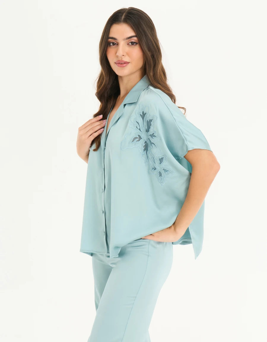 Floral Print Satin Pajama Set