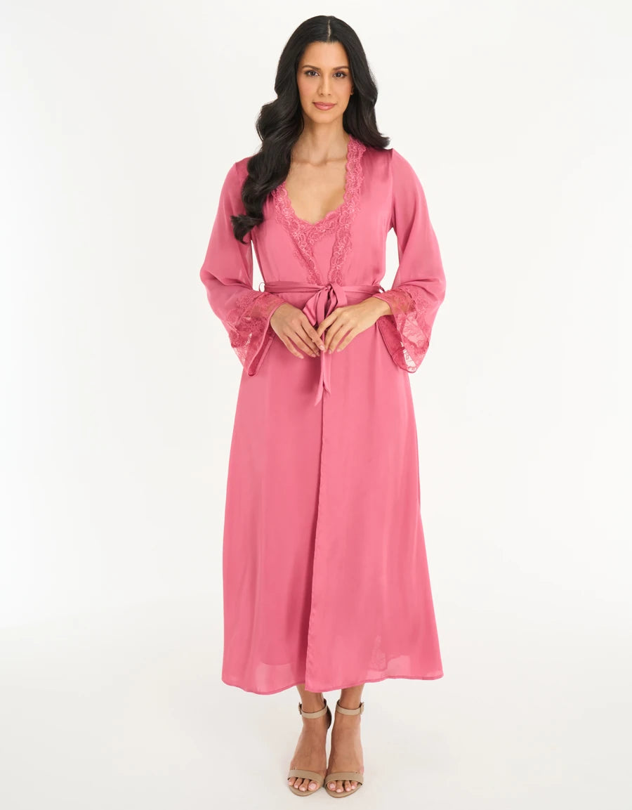 Lace-Trim Satin Long Robe