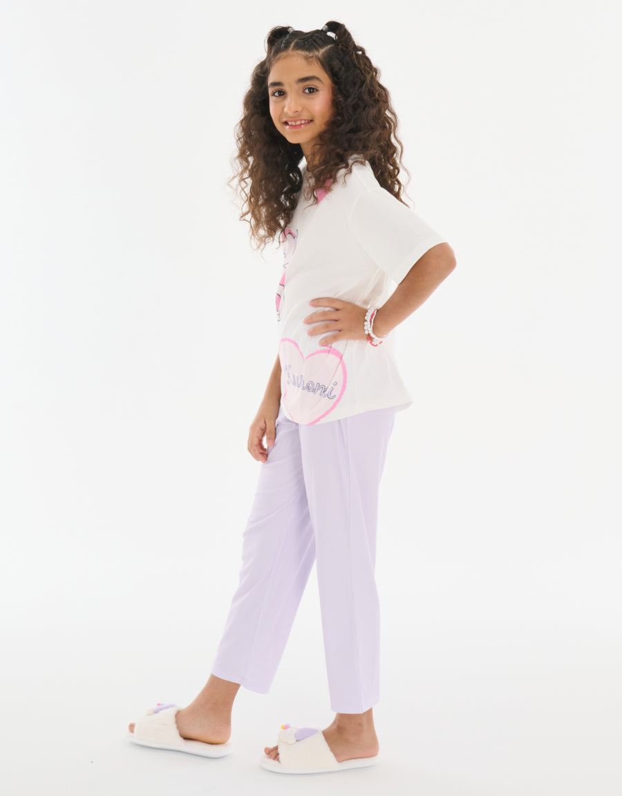 Short Sleeve Tee and Pants Pajama Set in Dark Purple