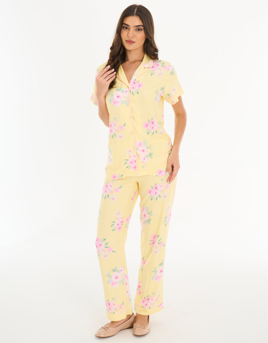 Short-Sleeve Shirt with Pants Pajama Set in Yellow