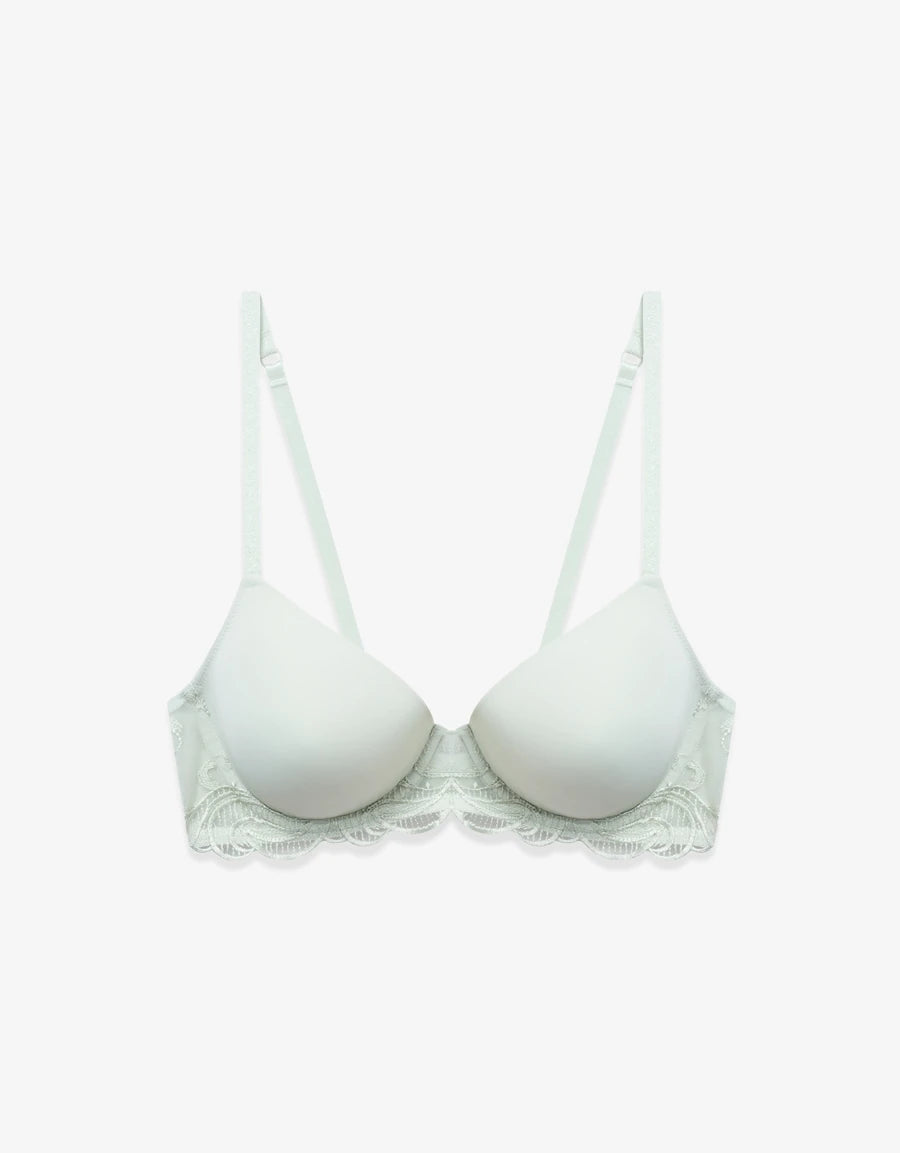 Embroidered Lace-Trim Padded Balconette Bra