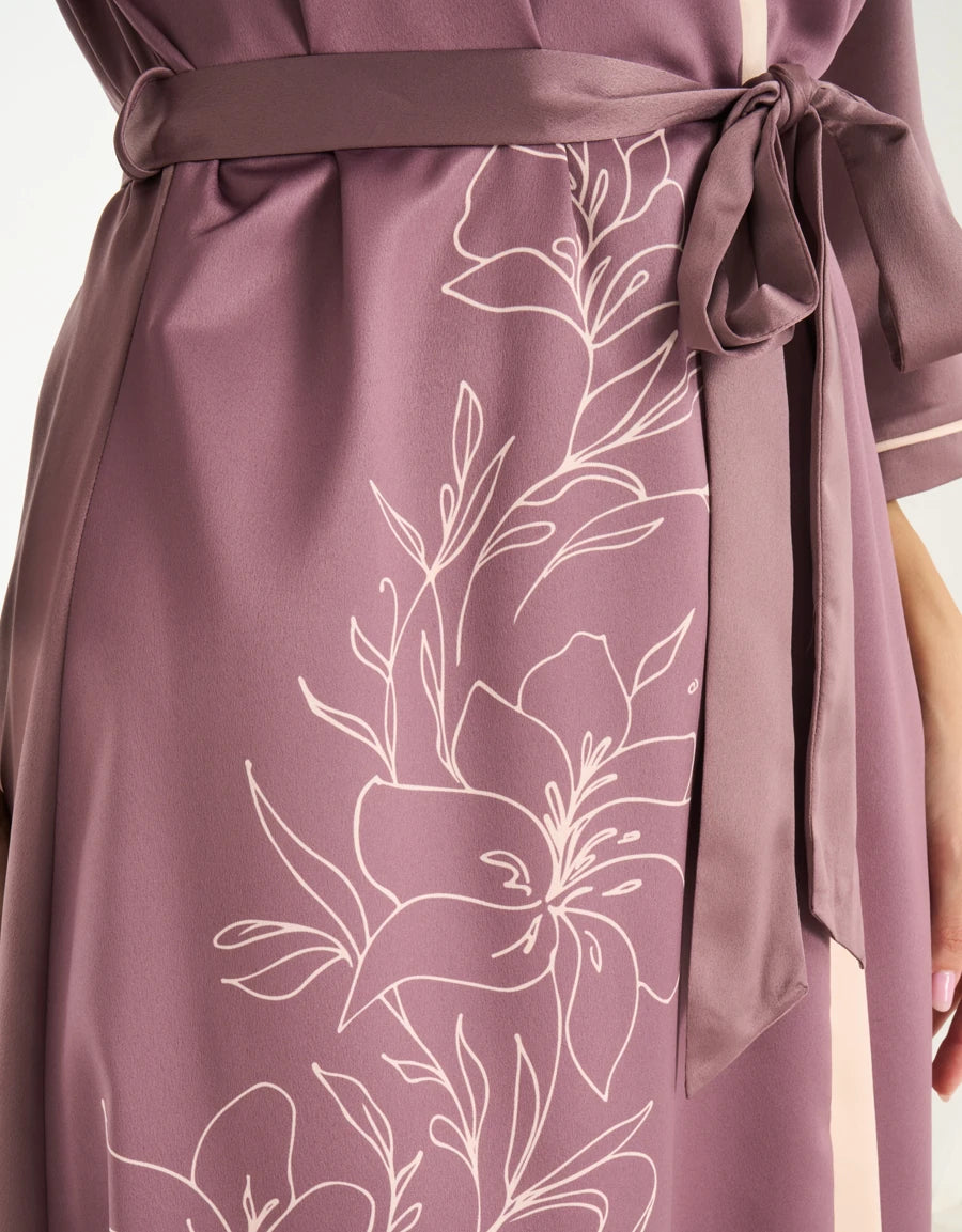 Floral Print Satin Long Robe