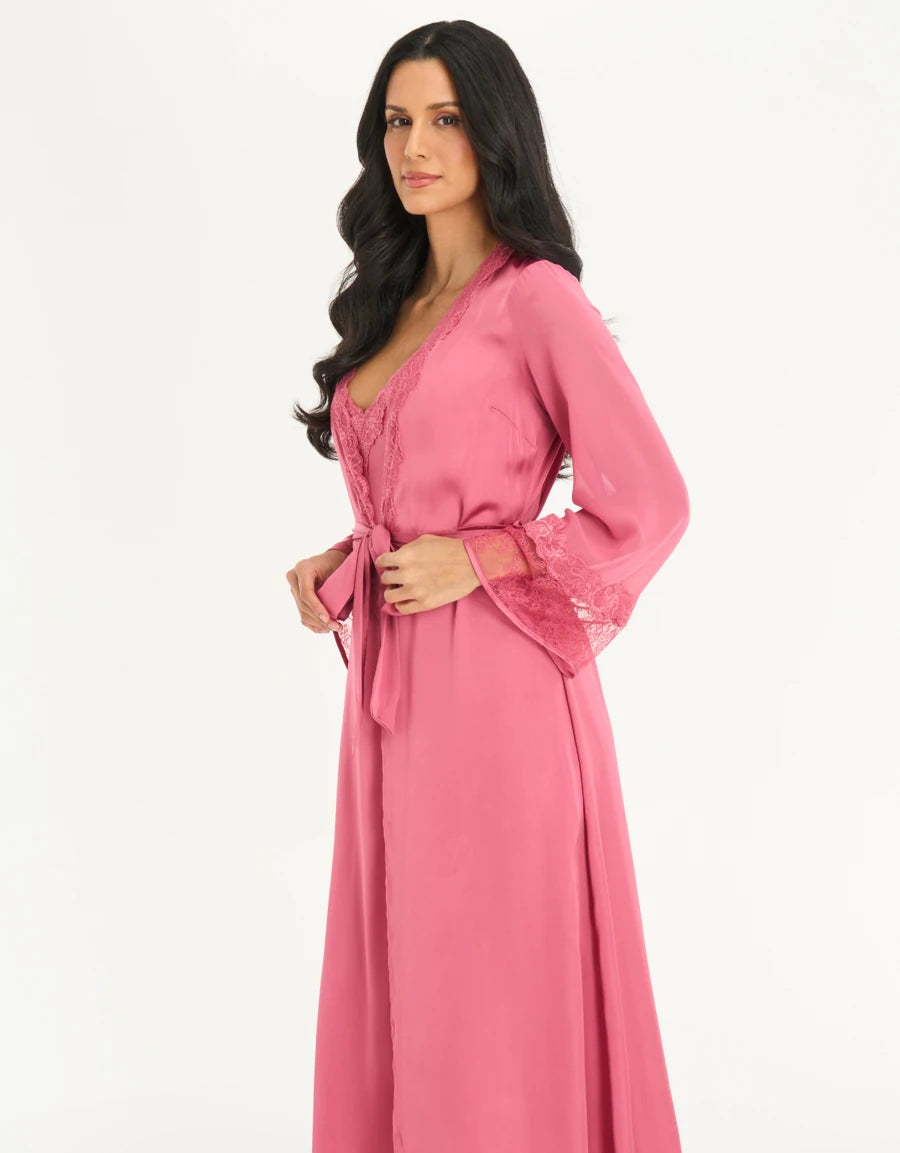 Lace-Trim Satin Long Robe