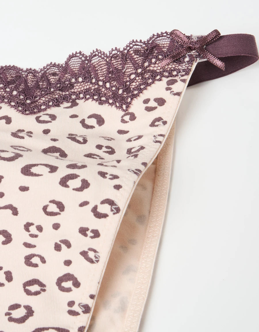 Lace-Trim Leopard Print Tanga Panty