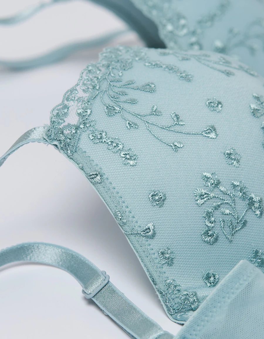 Embroidered Push-Up Plunge Bra