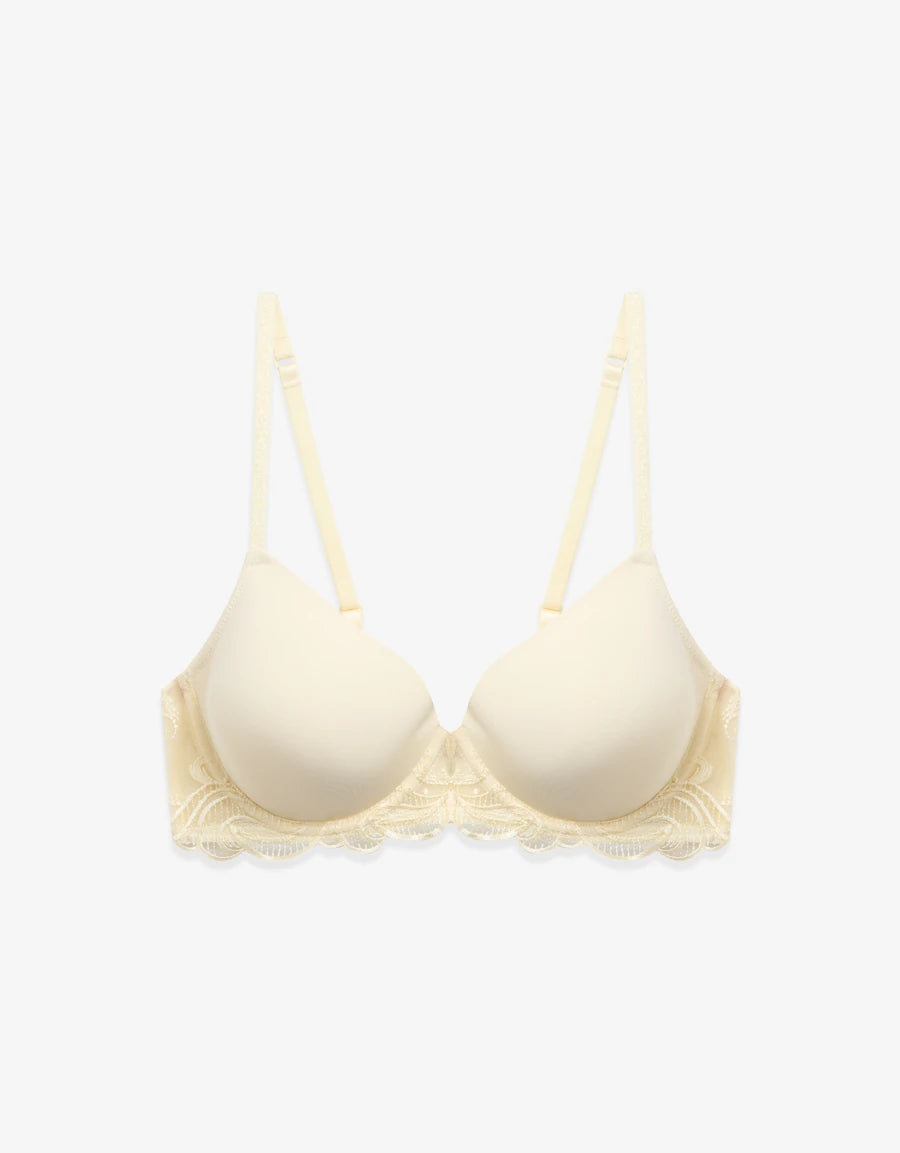 Embroidered Lace-Trim Padded Balconette Bra