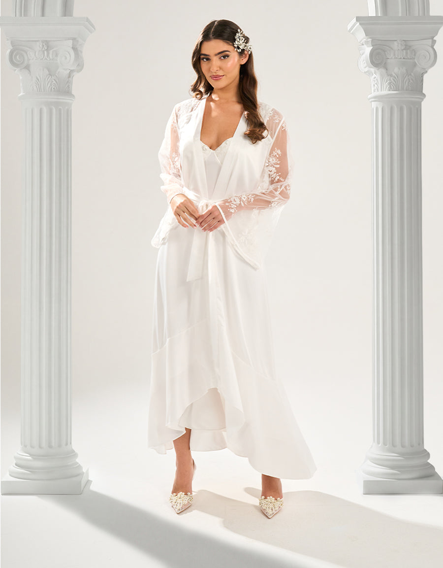 Satin Long Robe in Ivory