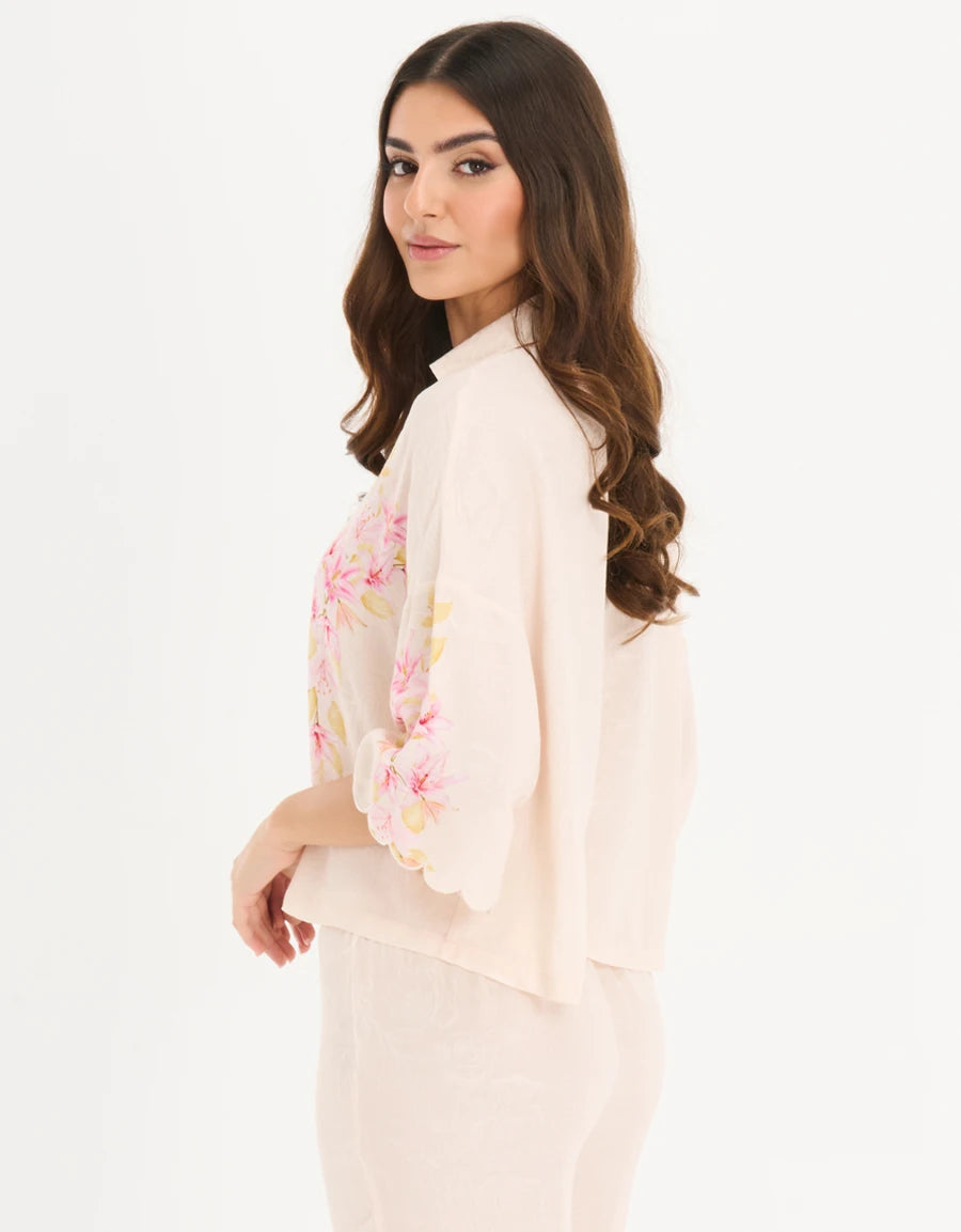 Floral Print Jacquard Pajama Set