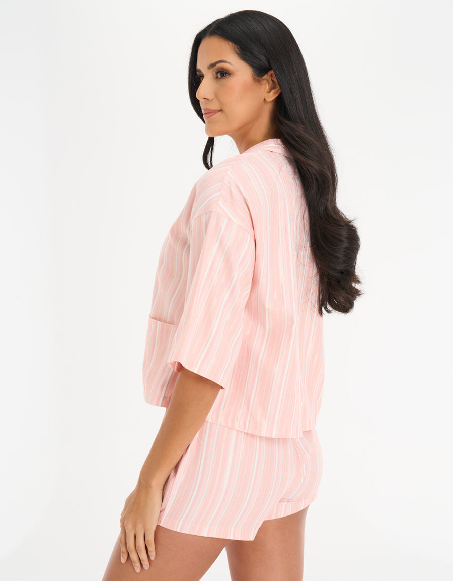 Midi Sleeve Shirt and Shorts in Coral