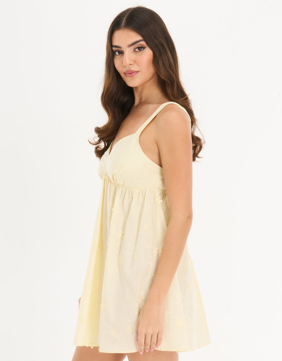 Cotton Short Nightdress in Light Yellow