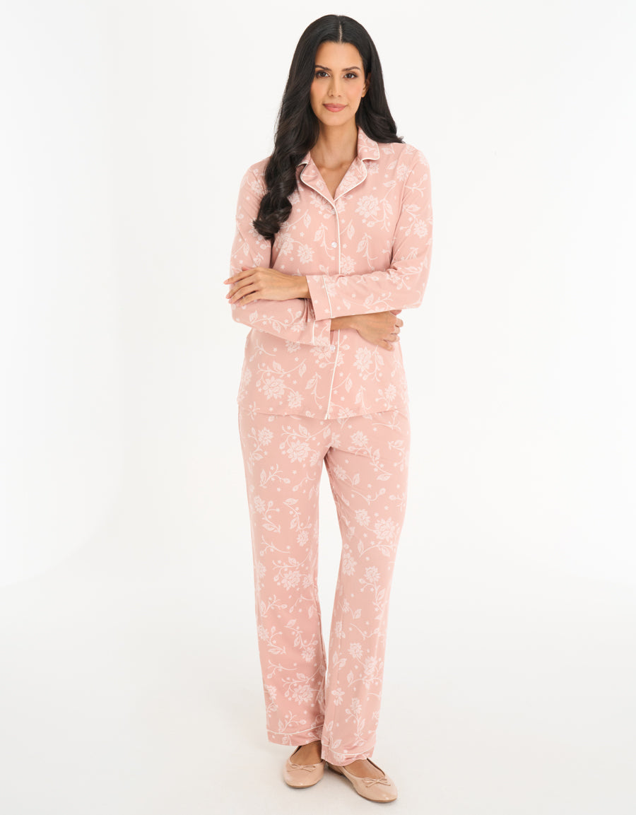 Long-Sleeve Shirt with Pants Pajama Set in Mink