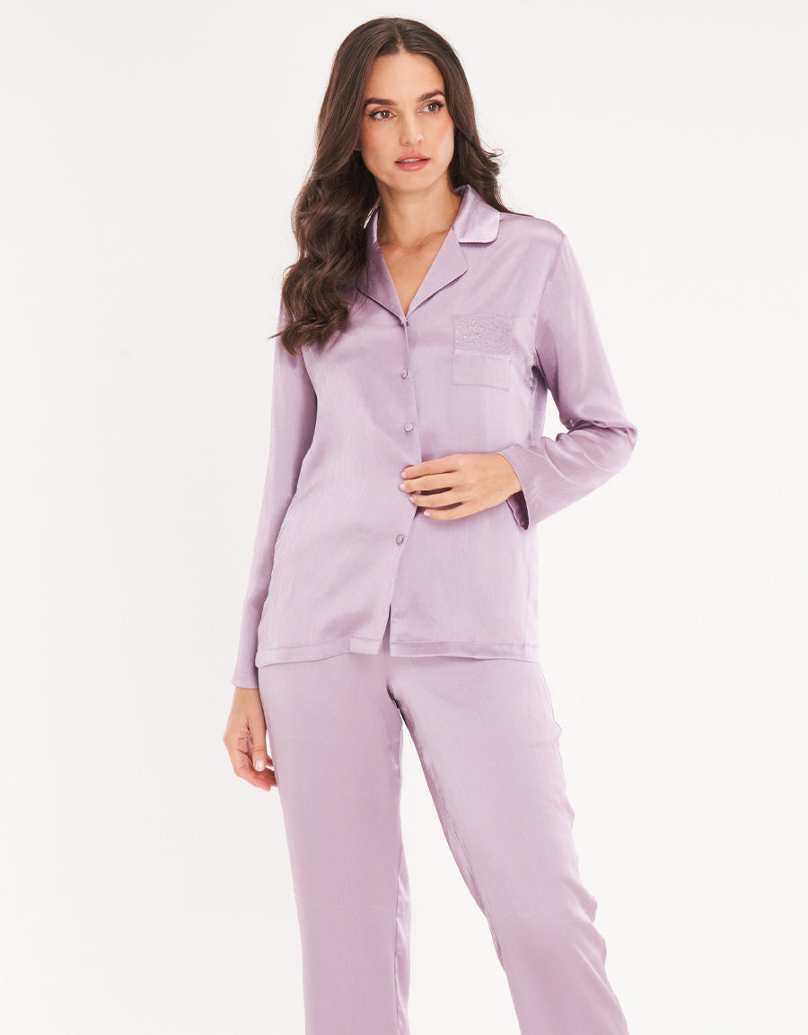Dusky Purple Short-Sleeve Long Pants Pajama Set