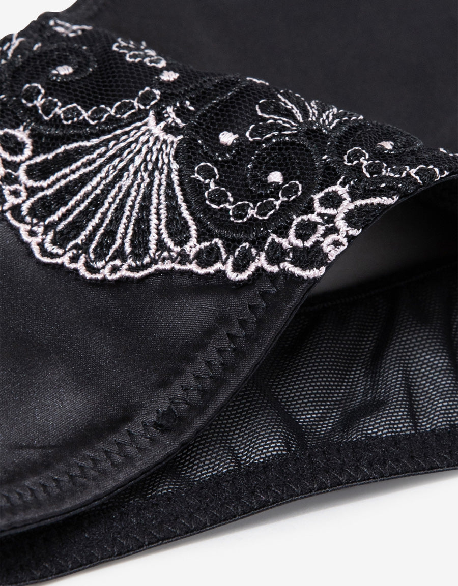 Embroidered Satin Thong Panty