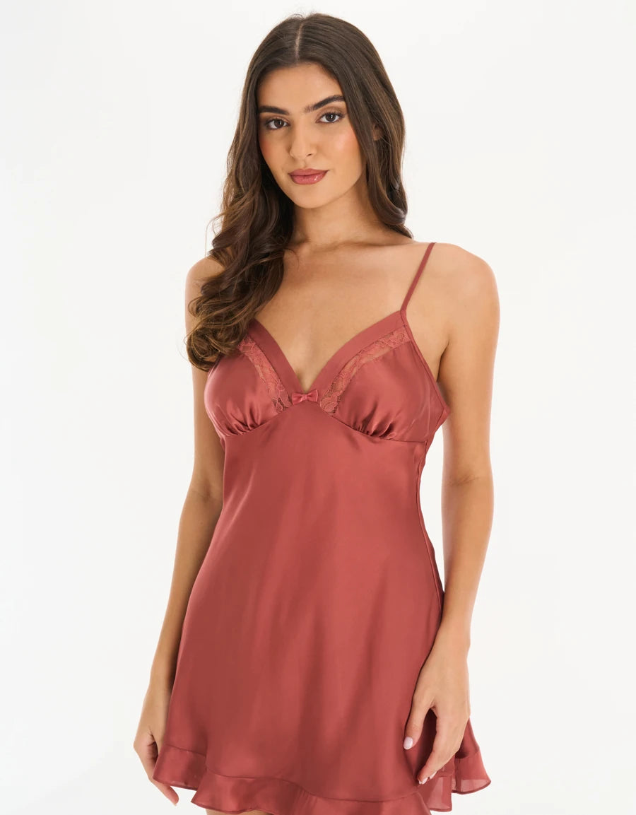 Lace-Trim Satin Nightdress