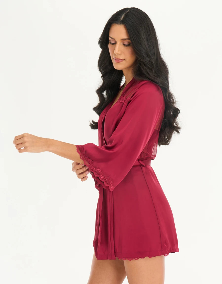 Lace-Trim Satin Short Robe