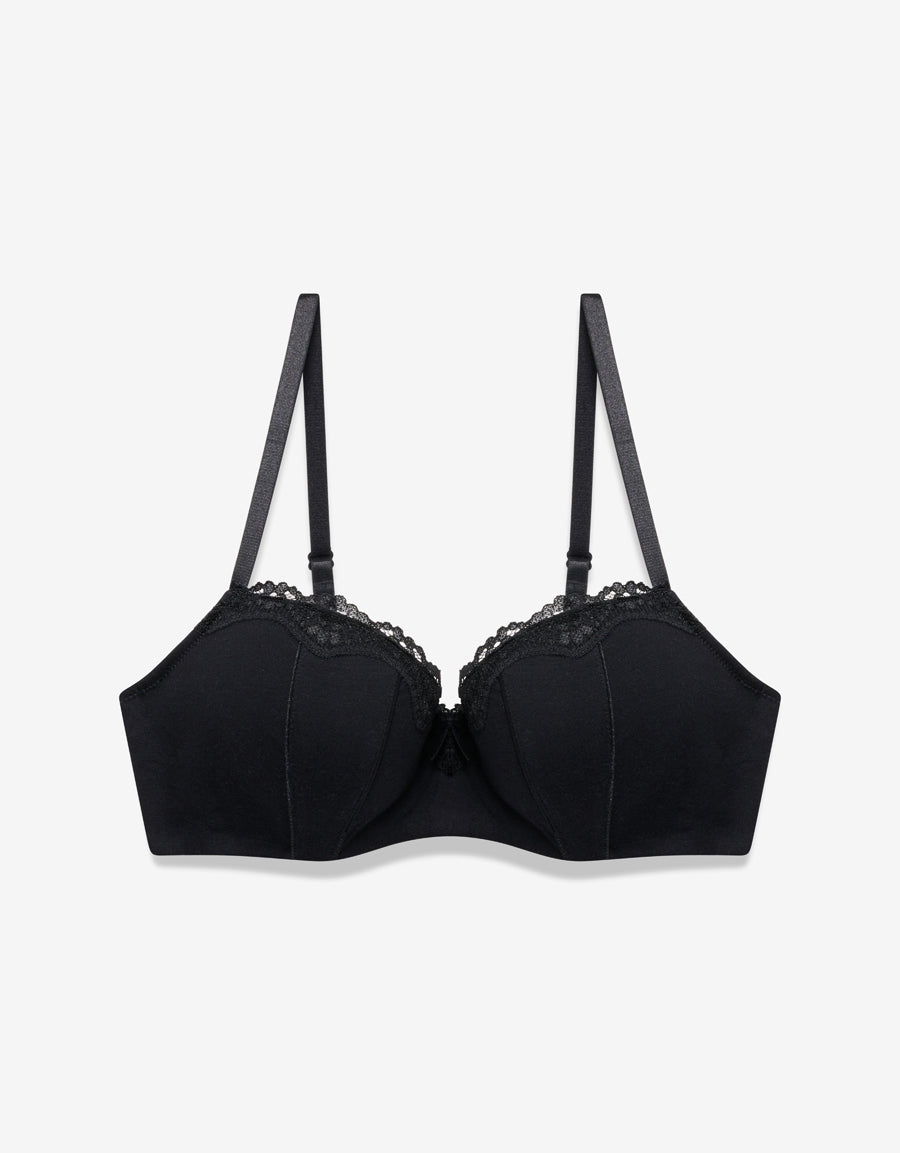 Balconette Cotton Push Up Bra in Black