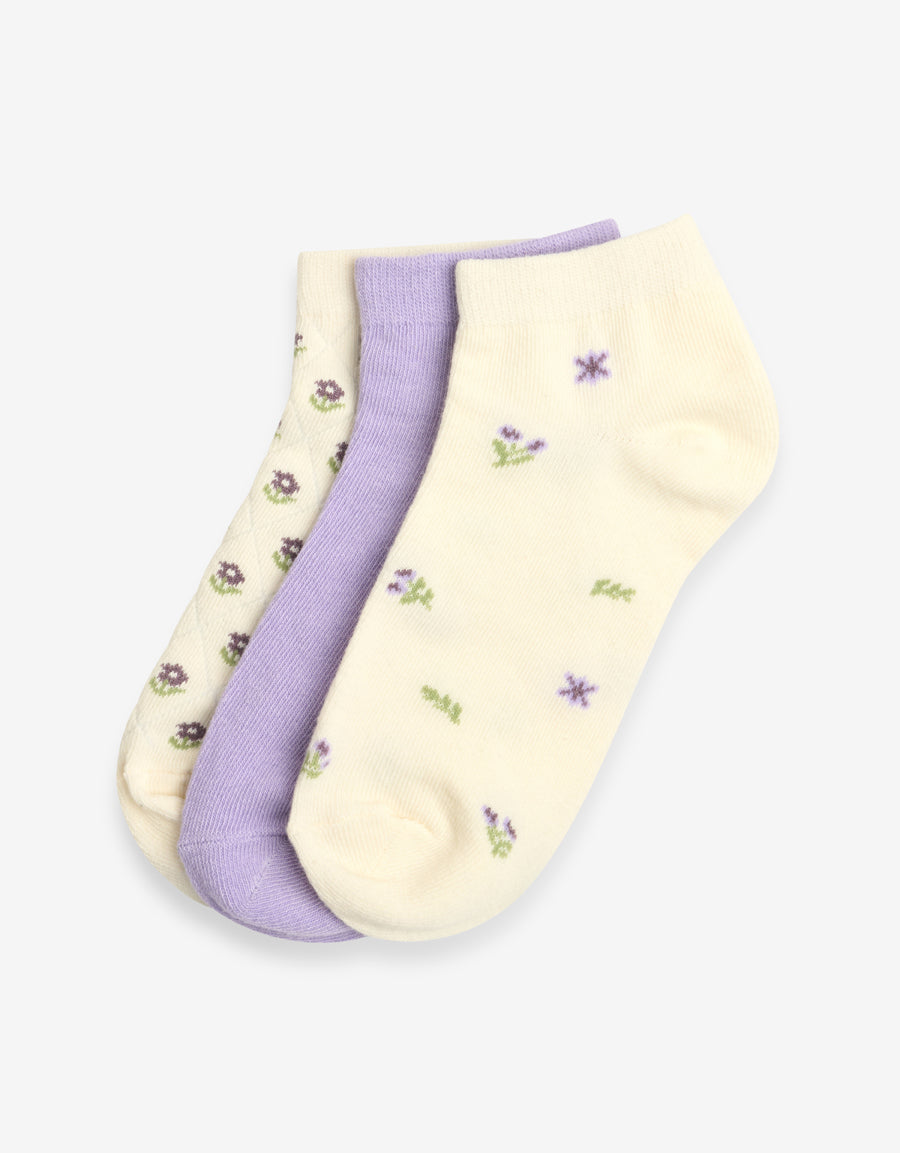 3-Pack Liners Cotton Ankle Socks in Lilac
