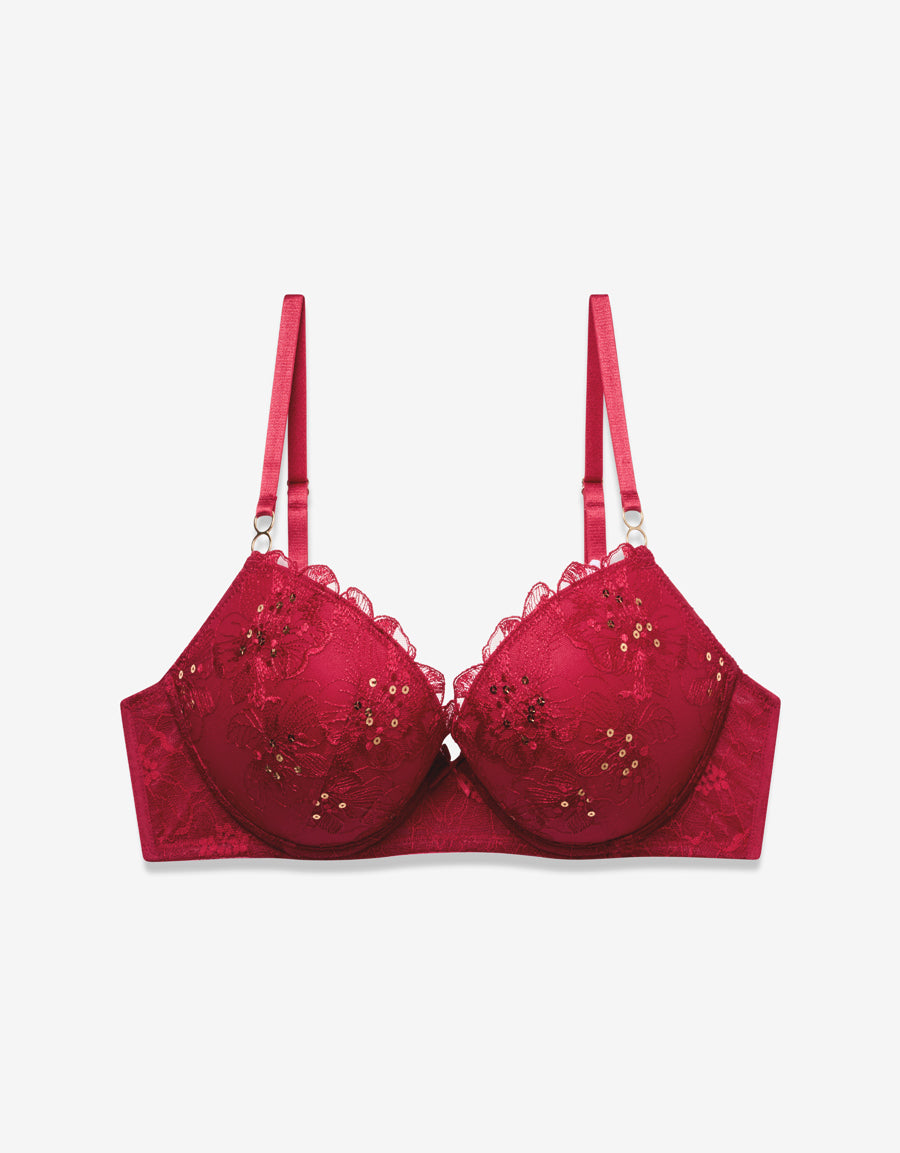 Mesh Push Up Bra in Burgundy