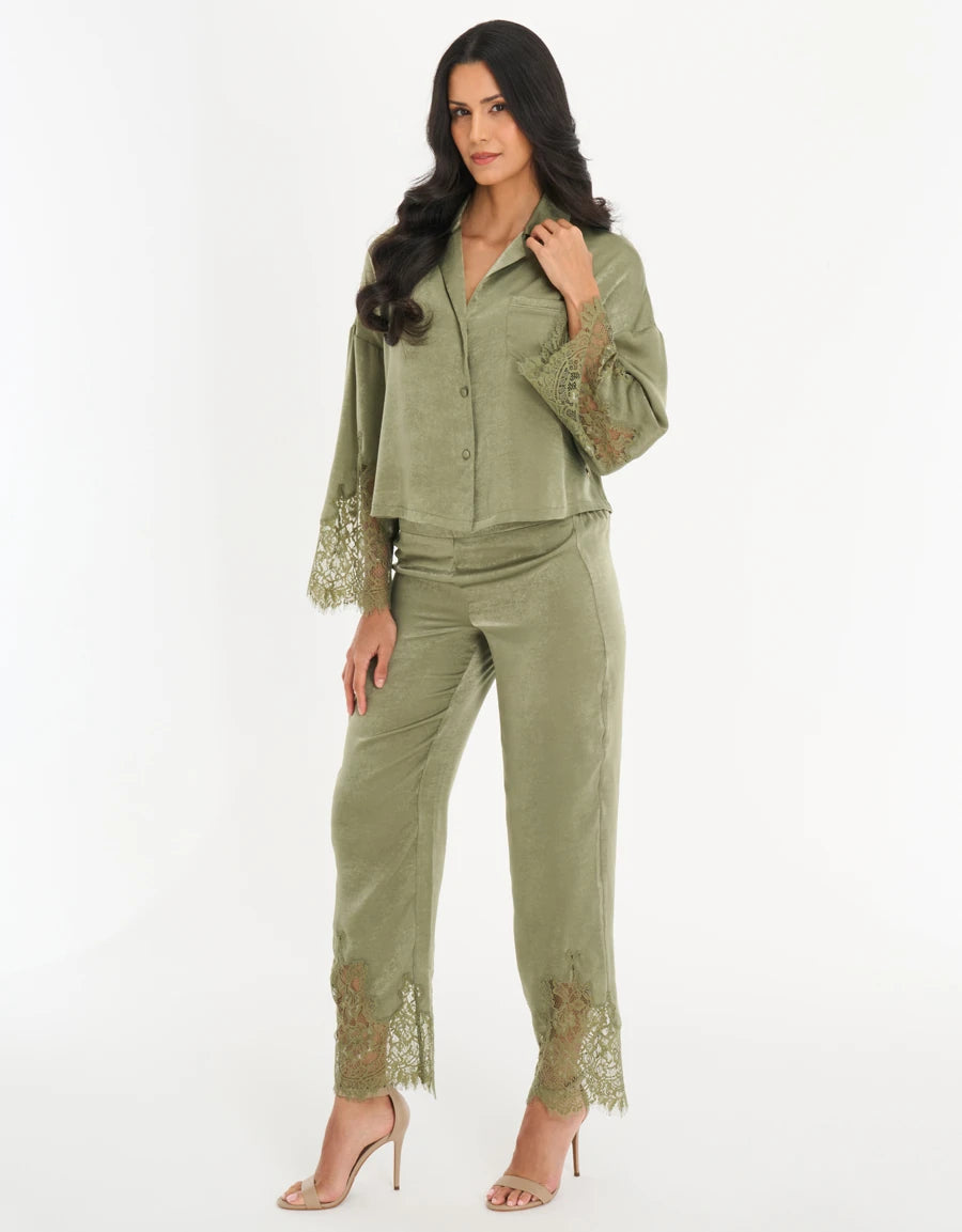 Lace-Trim Satin Pajama Set