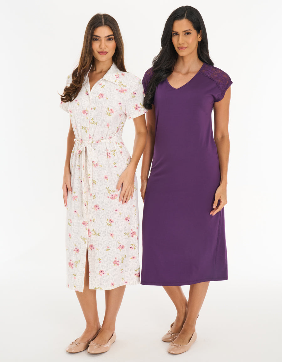 2-Pack Long Nightdresses in White