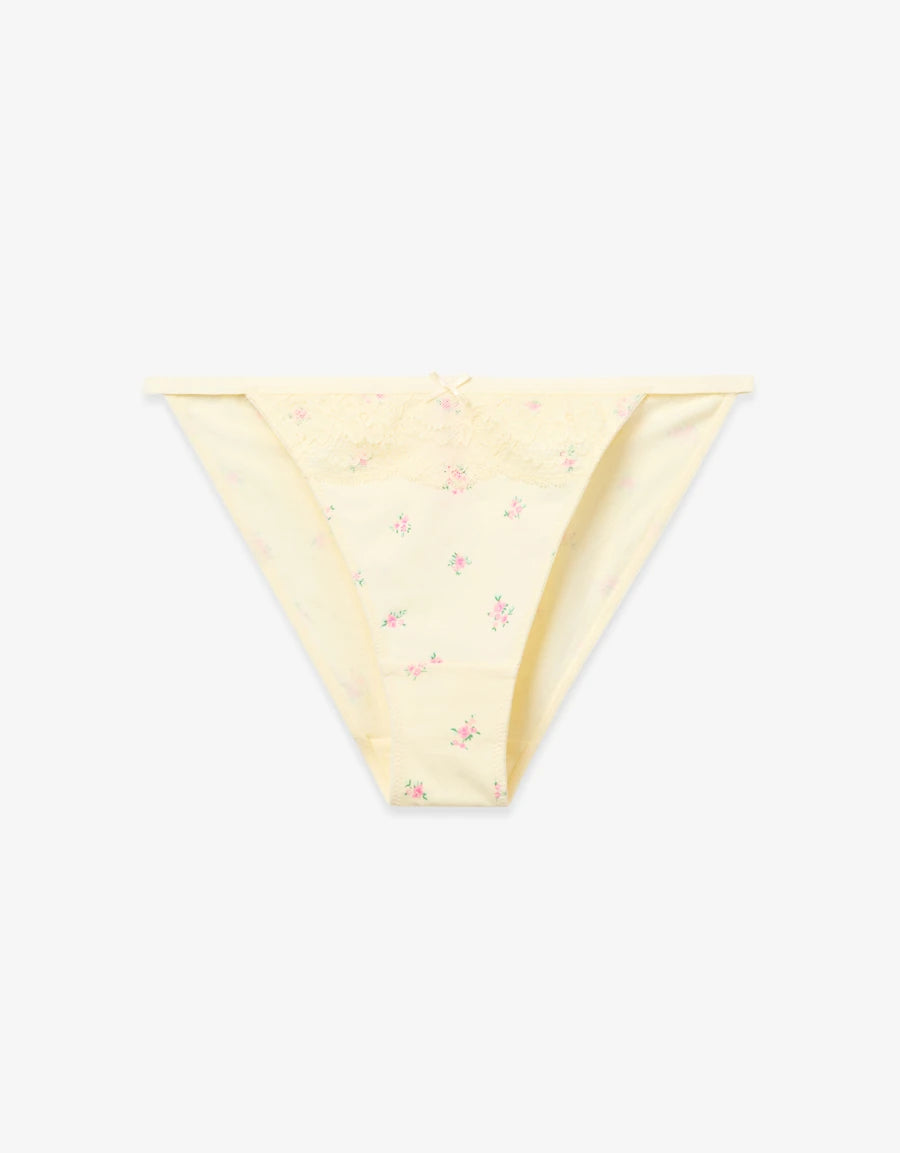 Lace-Trim Floral Print Tanga Panty