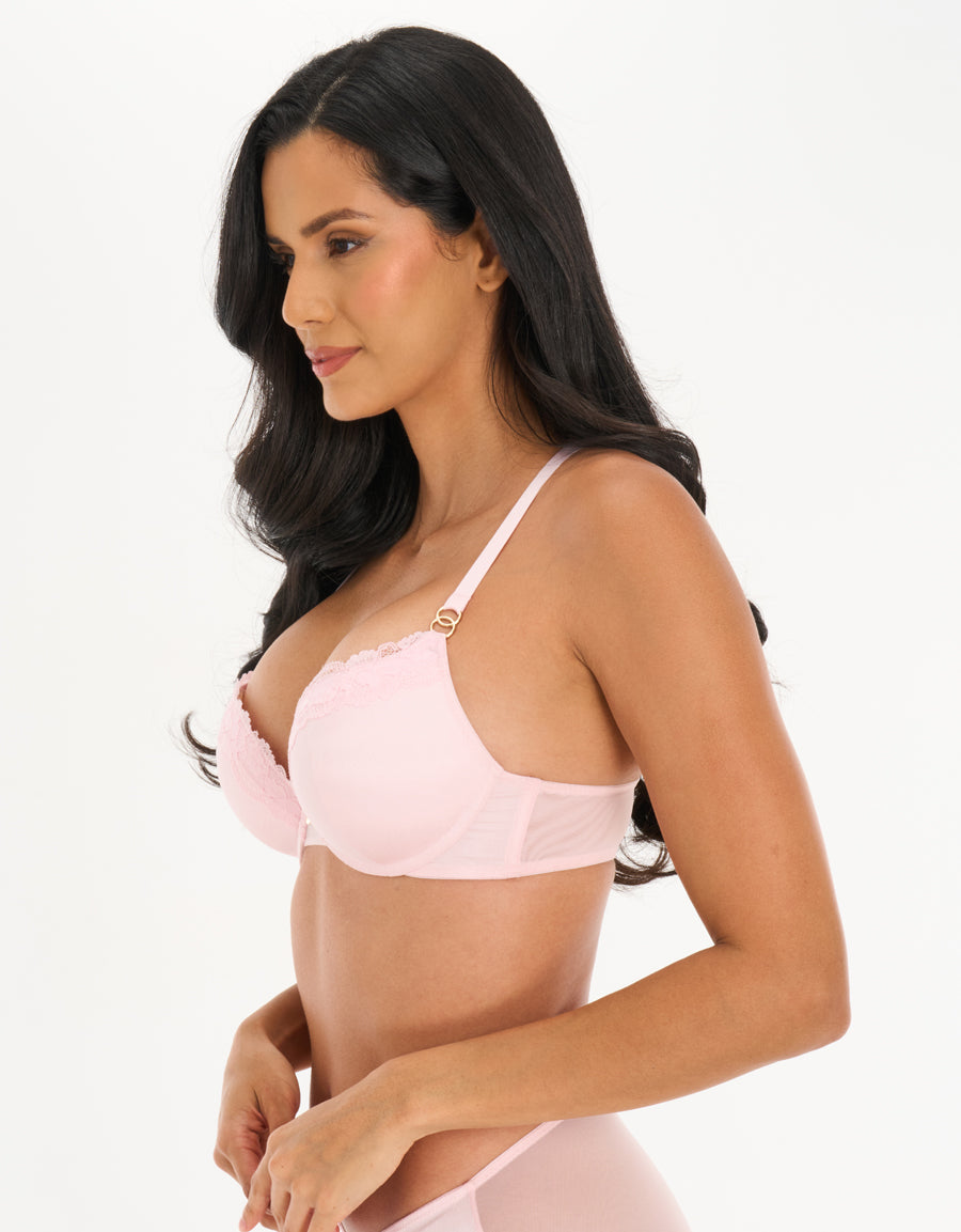 Lace Triple Push Up Bra in Light Pink