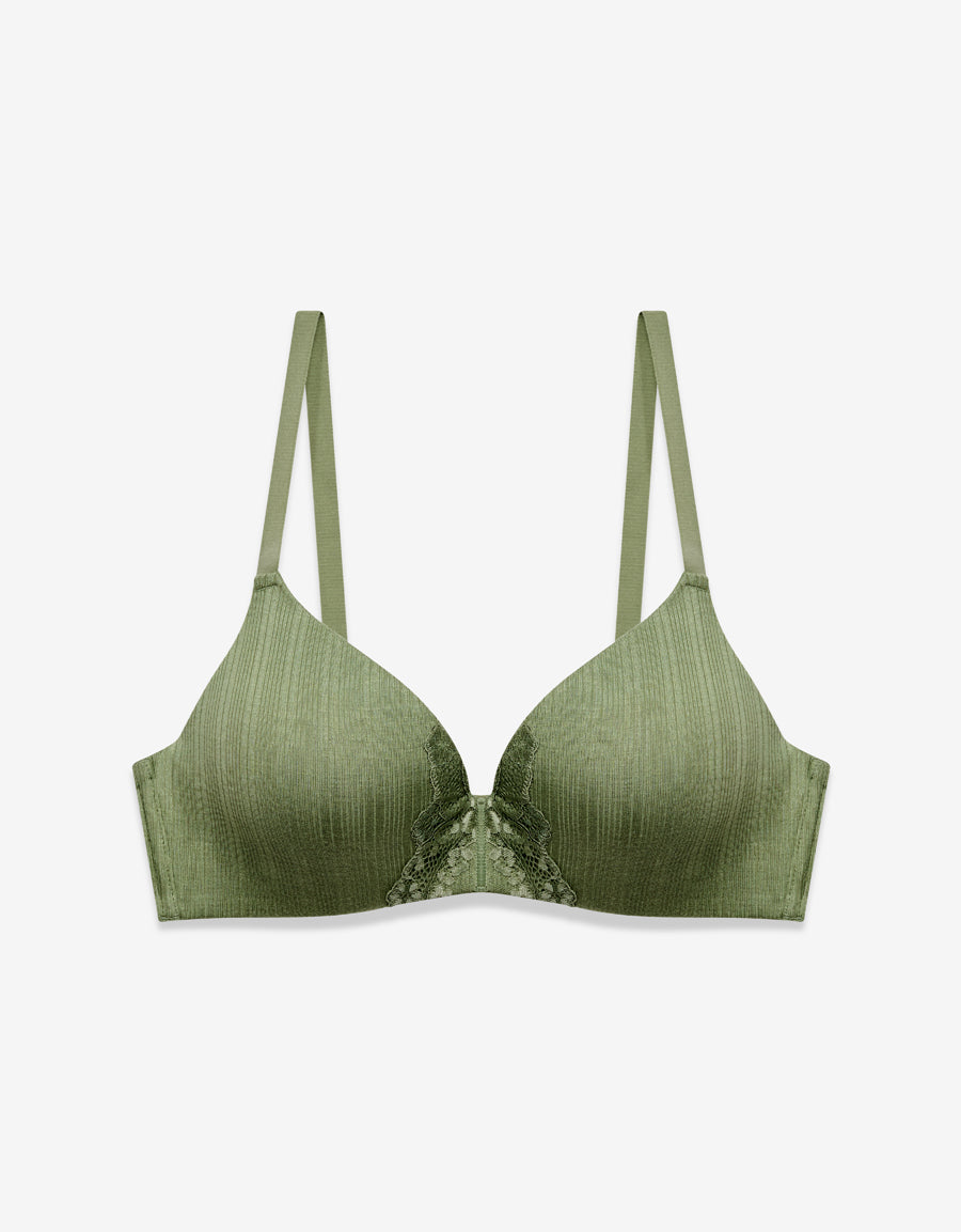 Ribbed Push Up Bra in Green