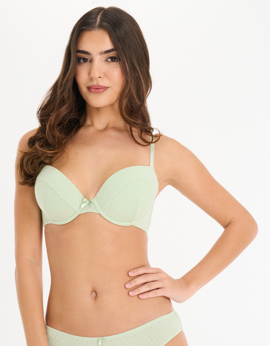 Cotton Push Up Bra in Light Green