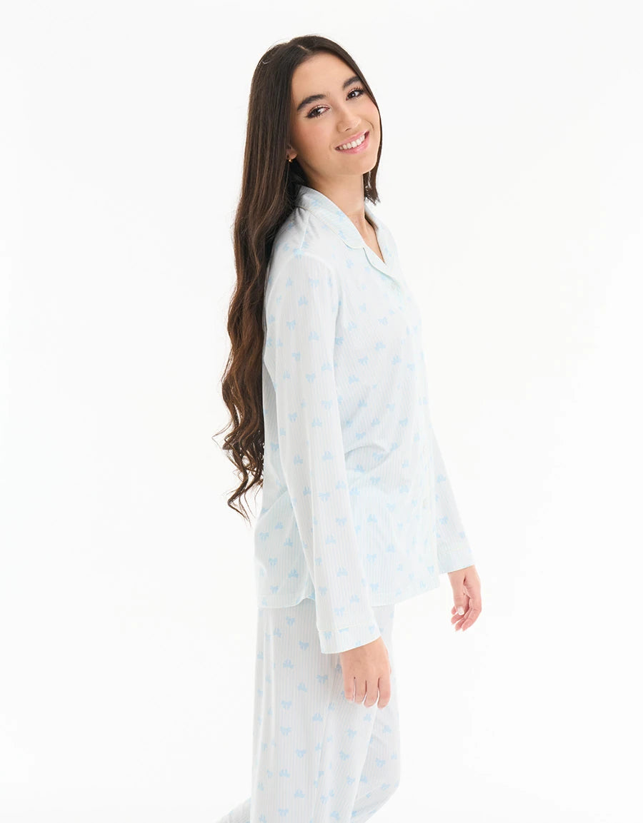Ribbon-Trim Print Pajama Set