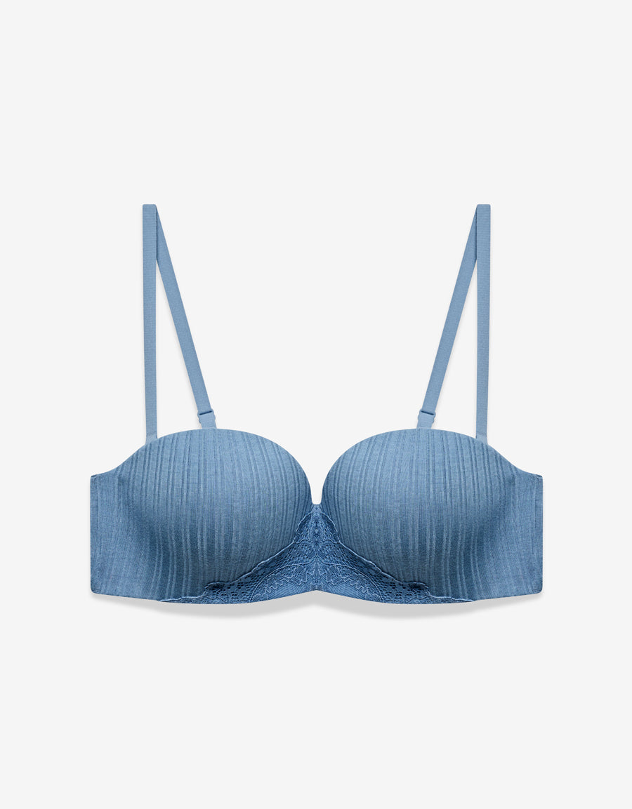 Multiway Ribbed Push Up Bra in Blue