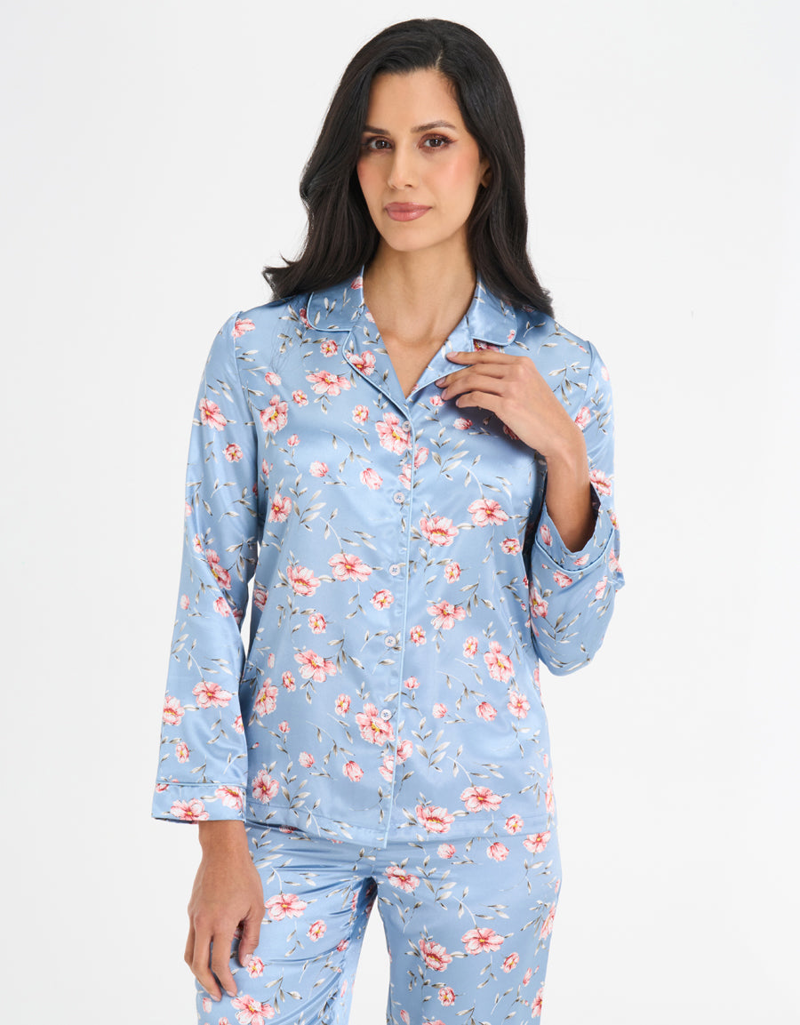 Floral Print Satin Pajama Set