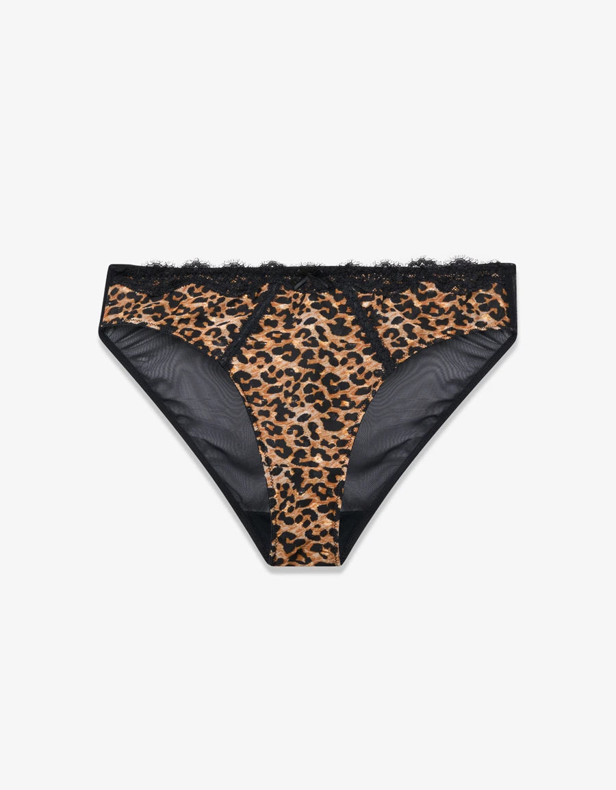 Lace-Trim Leopard Print Bikini Panty