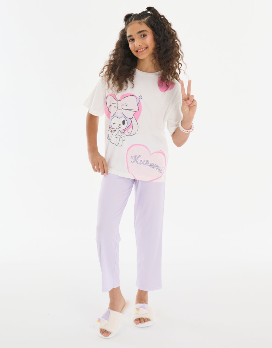 Short Sleeve Tee and Pants Pajama Set in Dark Purple