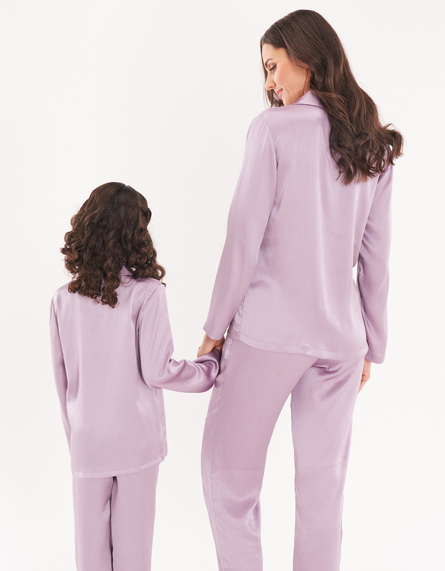Dusky Purple Short-Sleeve Long Pants Pajama Set