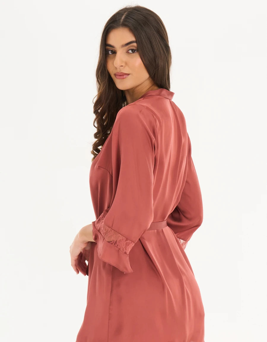 Lace-Trim Satin Short Robe