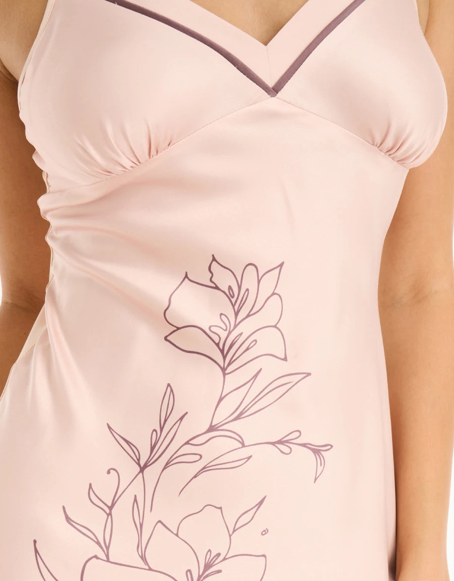 Floral Print Satin Long Nightdress